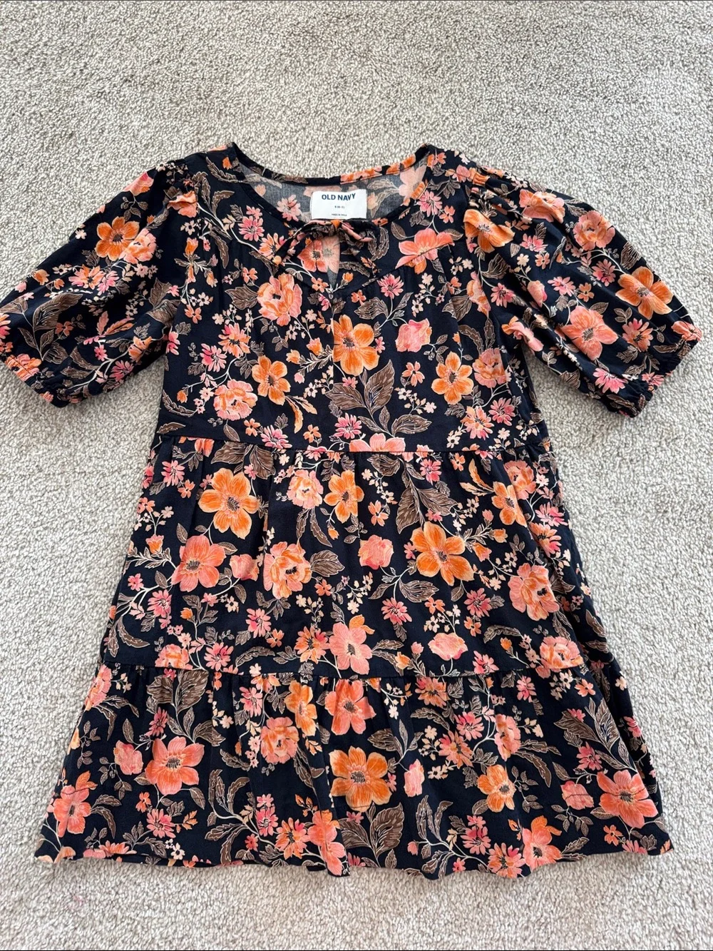 Old Navy Black Dress with Orange & Pink Floral Print